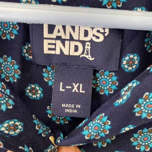 Lands End Long Sleeve Button-Up Tunic Shirt Dress L-XL Blue Floral Print Boxy La - Picture 2 of 15
